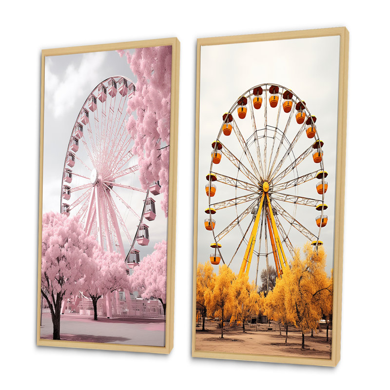 «Pink Ferris Wheel Magical Spin» 2 - Pièces sur, Encadrement brun, H 20 po x l 24 po