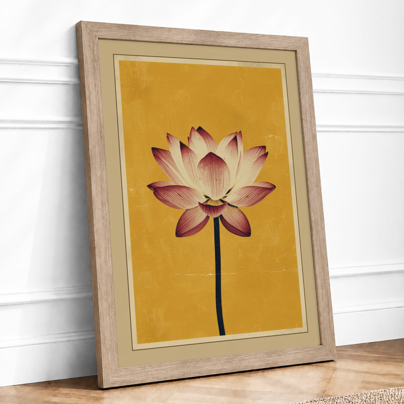 Serene Lotus Bloom Botanical - Framed Print, A1 - 84.1 x 59.4 cm, Oak