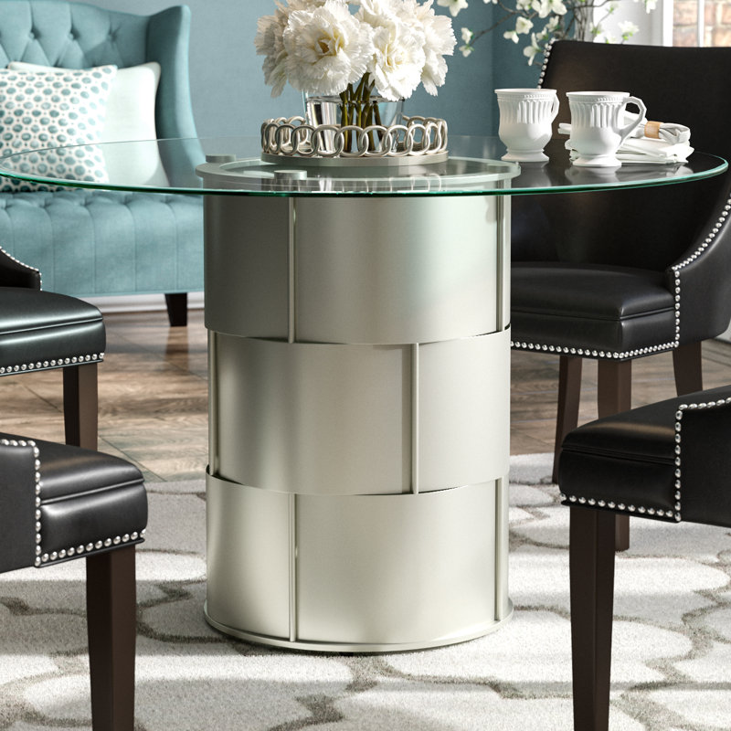 Arkesha Round Glass Top Metal Base Dining Table