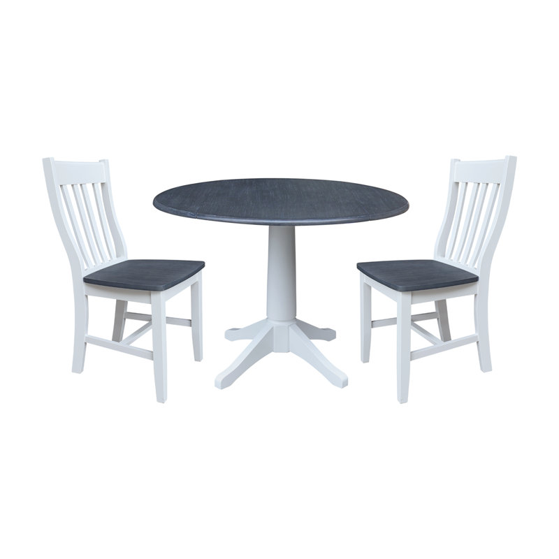 Sturges 3 Piece Drop Leaf Solid Wood Dining Set, White/Heather Gray