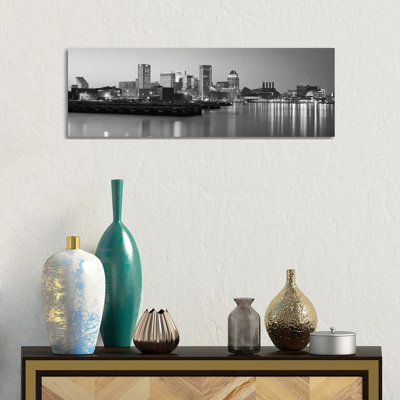 Baltimore Skyline Cityscape 1 Piece Wrapped Canvas Panoramic Wall Art