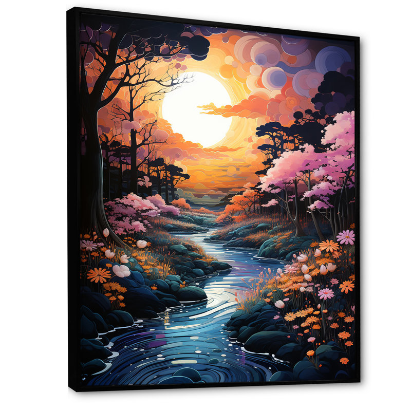 «Sunset Whimsical Riverbanks I», reproduction sur toile, Cadre flottant noir, H 40 po x l 30 po x P 1,5 po