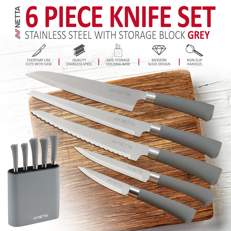 NETTA 6 Piece Stainless Steel Knife Block Set