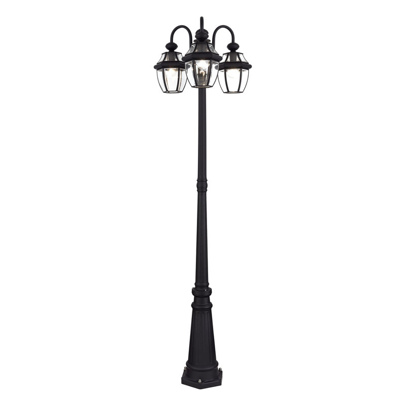 Multi Head Black Outdoor Post Light With Clear Beveled Glass