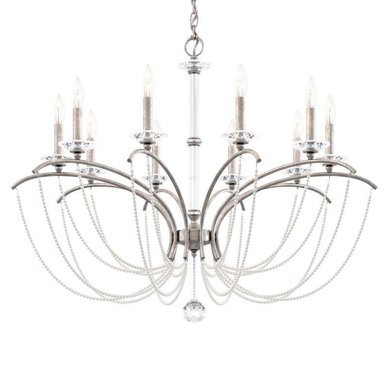 Priscilla 10 - Light Chandelier, White Pearl, Black