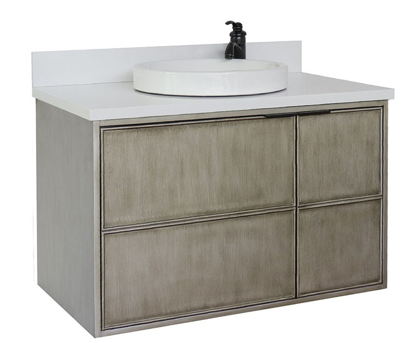 Ensemble de meuble-lavabo simple mural 37 "37", Quartz blanc
