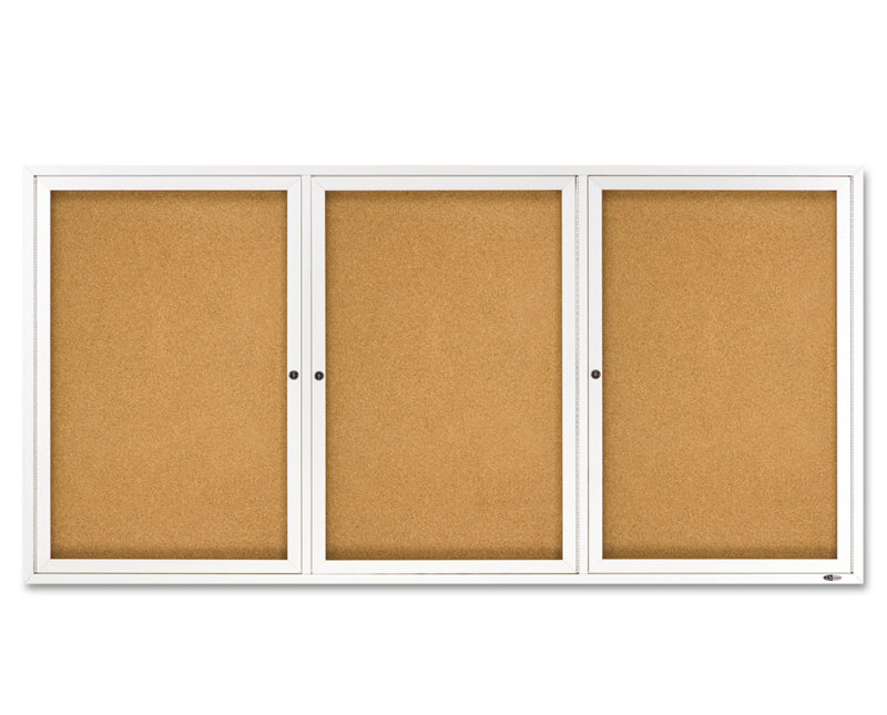 Natural Cork and Aluminum 72" x 36" Lockable Bulletin Board