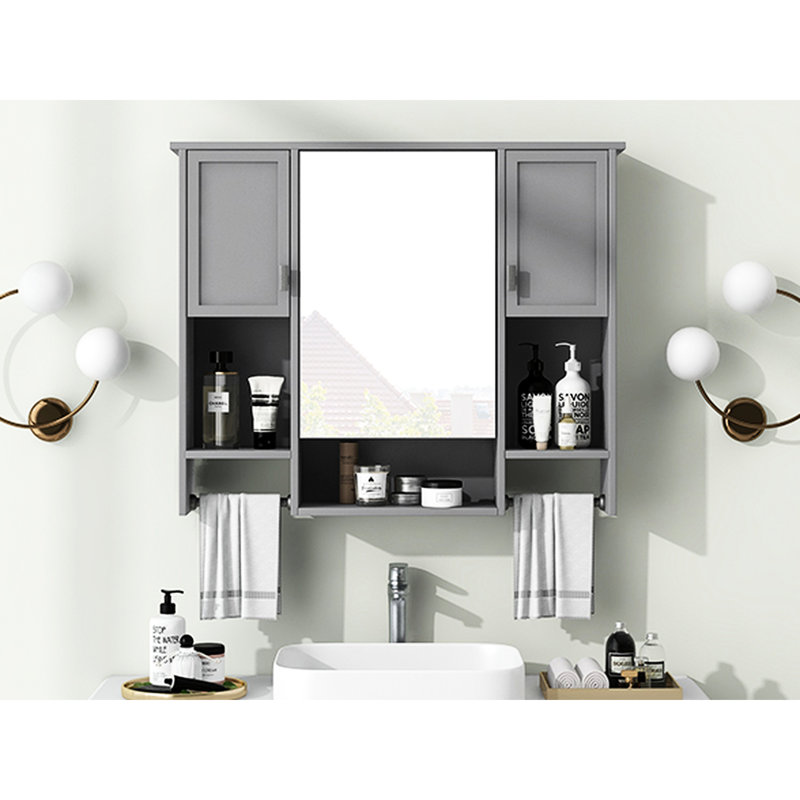 Armoire murale de salle de bain avec miroir - intérieur spacieux et polyvalent avec rangement à fonctions grises 35 po x 28 po