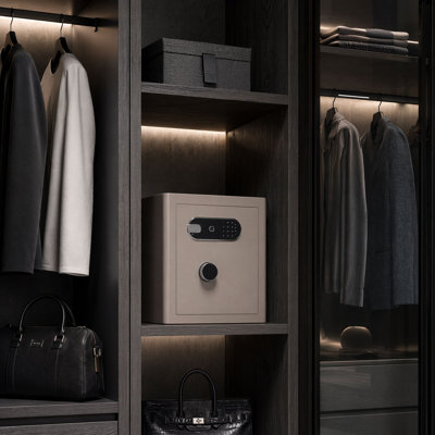 Coffre-fort de 2,0 pi³ rétro rétro avec roulettes, coffre-fort à empreinte digitale avec clé, tablette amovible, sac ignifuge et imperméable, coffre-fort de chambre à coucher avec style décoratif