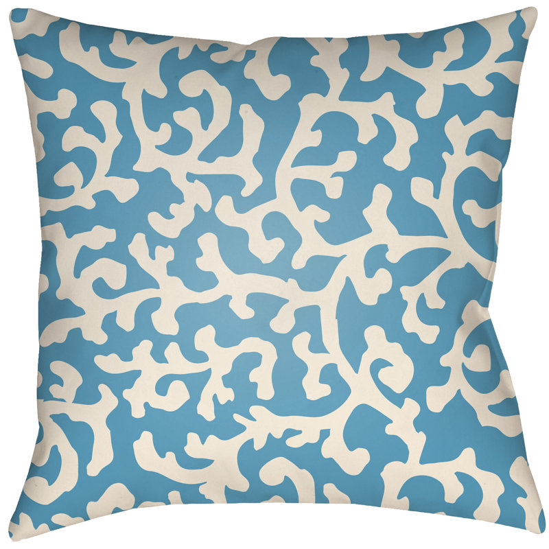 Litchfield Lumberton Outdoor Reversible Throw Pillow, 22" H x 22" W, Aqua/Ivory