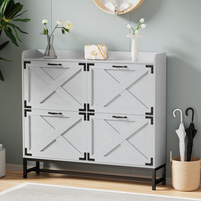 Shoe Storage Cabinet, Compact Shoe Organizer With 4 Flip Drawers, Freestanding Hidden Shoe Cabinet For Entryway/porch/hallway/living Room