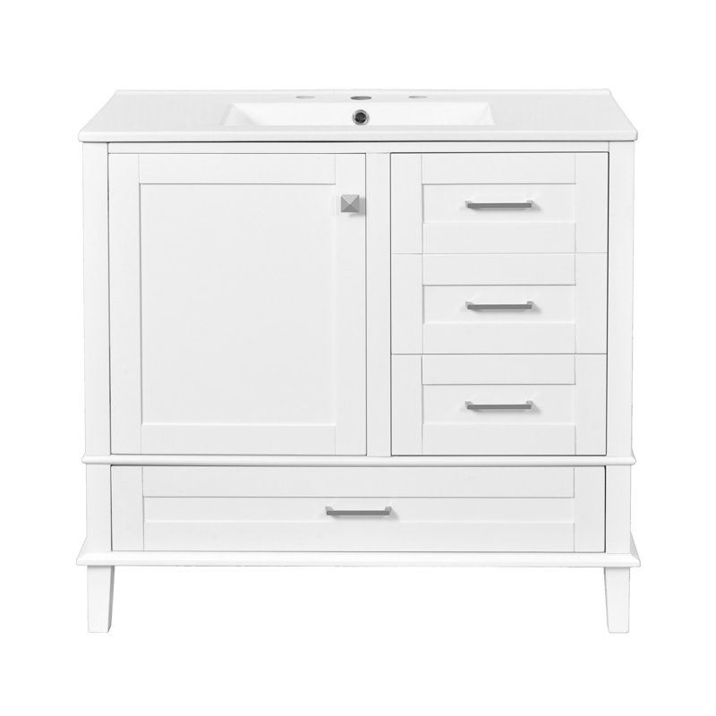36" Bathroom Vanity with Solid Pine Frame, White