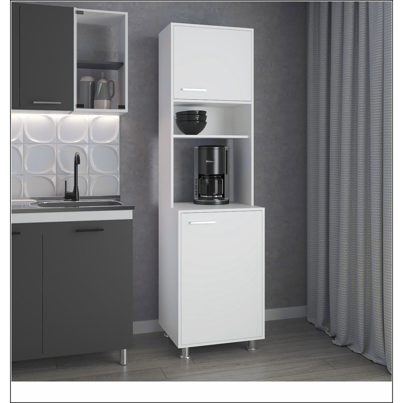 White Kitchen Pantry with Open Storage and 2 Doors