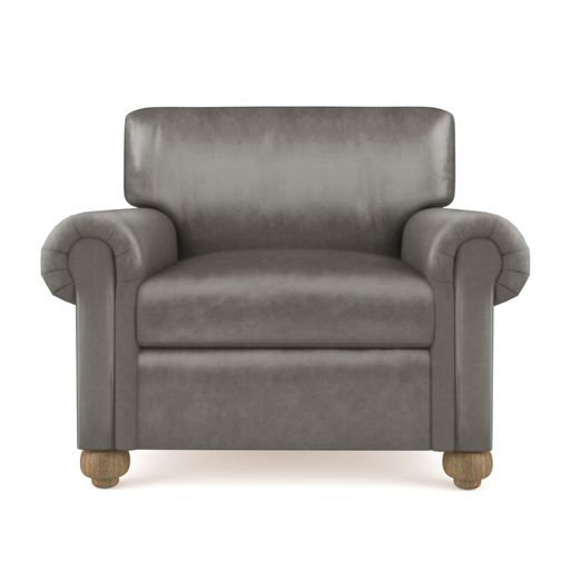 Leroy Leather Armchair, 36" H x 41" W x 49" D, Weathered, Box Weave Linen Chocolate