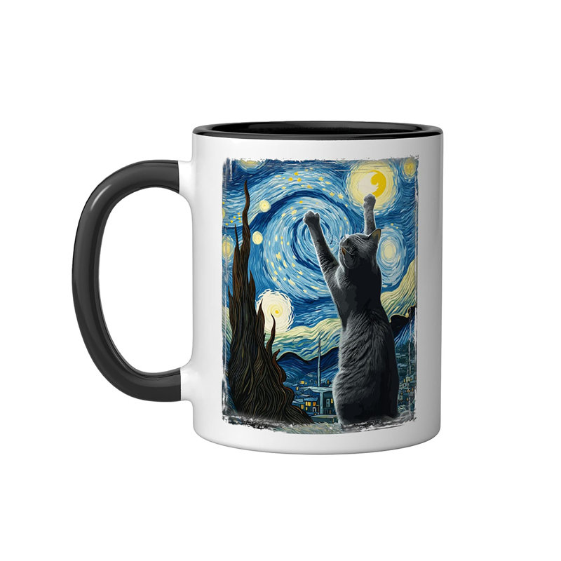 Van Gogh Starry Night Style Ceramic Mug, Black/White, 11oz