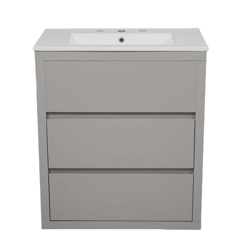 Meuble-lavabo 30 po avec lavabo en céramique et 2 tiroirs, Gris