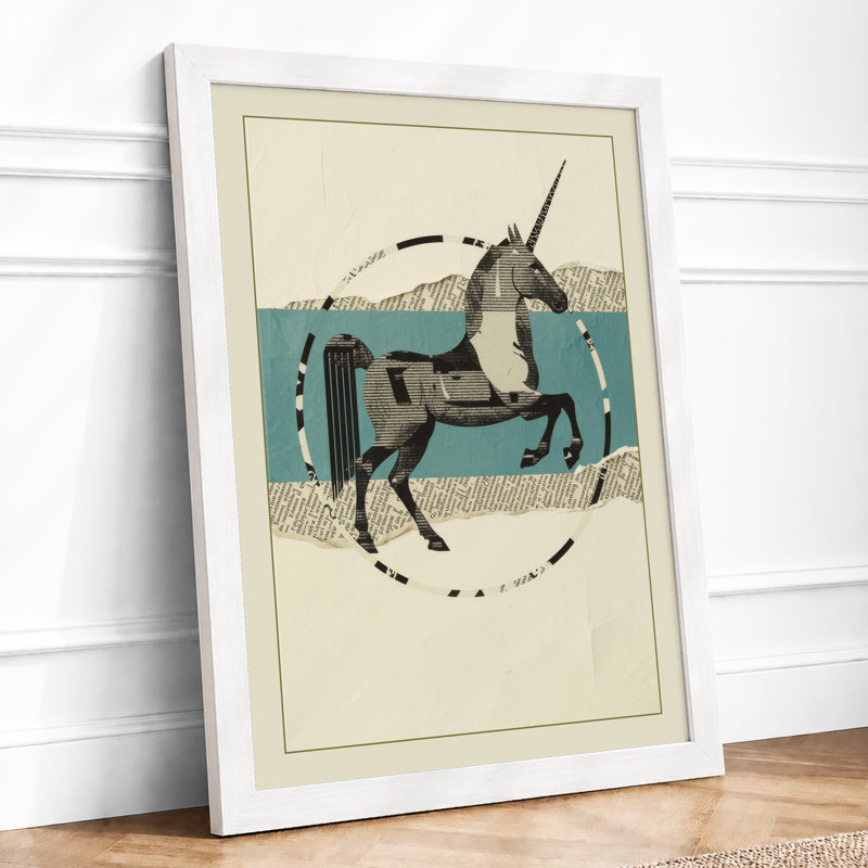 Leaping Unicorn Art Deco - Framed Print, A4 - 29.7 x 21.0 cm, White
