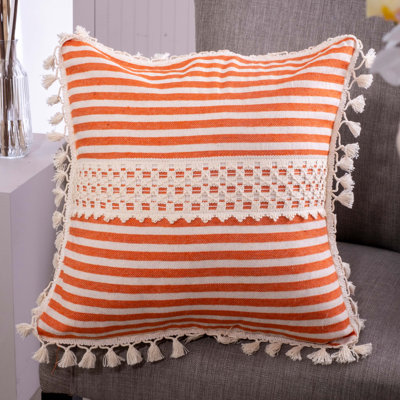 Arum Striped White Square Cushion Cover
