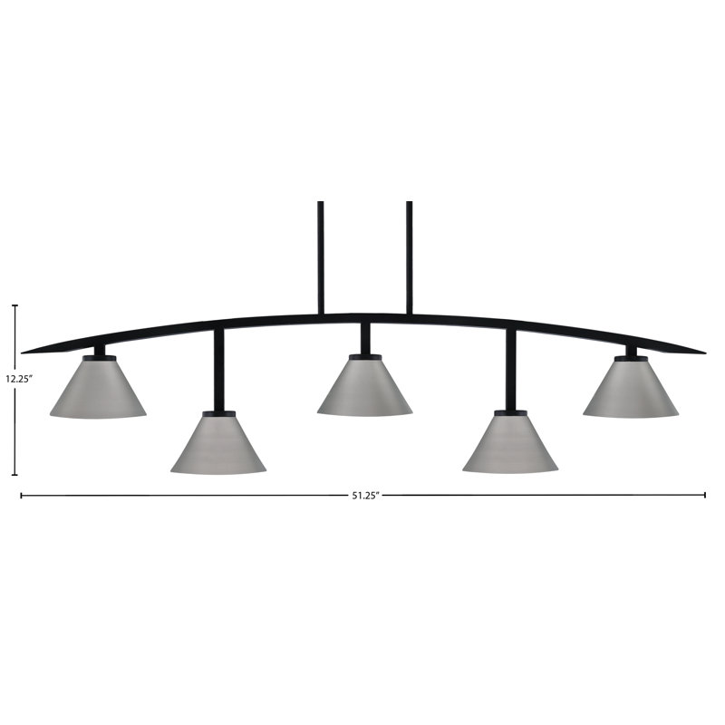 Barre d'éclairage 5 lumières kurve au fini noir mat avec abat-jour conique en métal de 7 po, Graphite