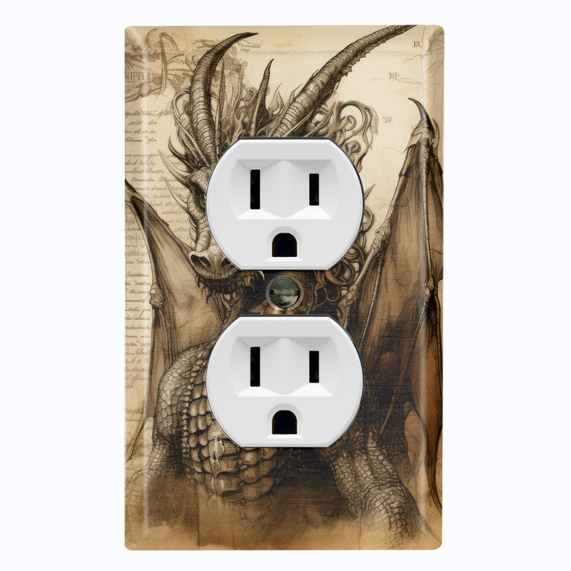 Couvercle de plaque d'interrupteur en métal; Dragon à cornes - US 1, Prise double # 8