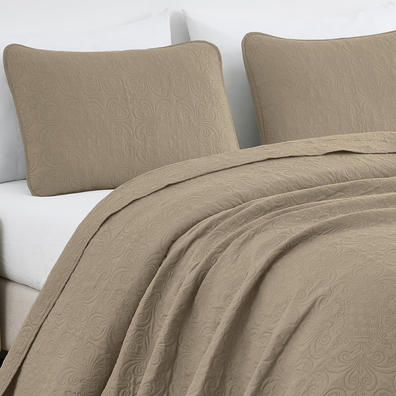 Luca 3-Piece Lightweight Microfiber Oversized Bedspread Set, King Coverlet/Bedspread + 2 King Shams, Taupe