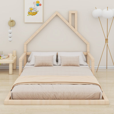Wood Floor Bed With House-Shaped Headboard