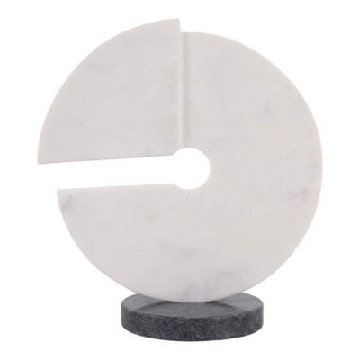 Decorative Round Marble Sculpture Statue For Home Decor - Decoration For Living Room, Entryway Table, Or Shelf Accent - 10", White & Black