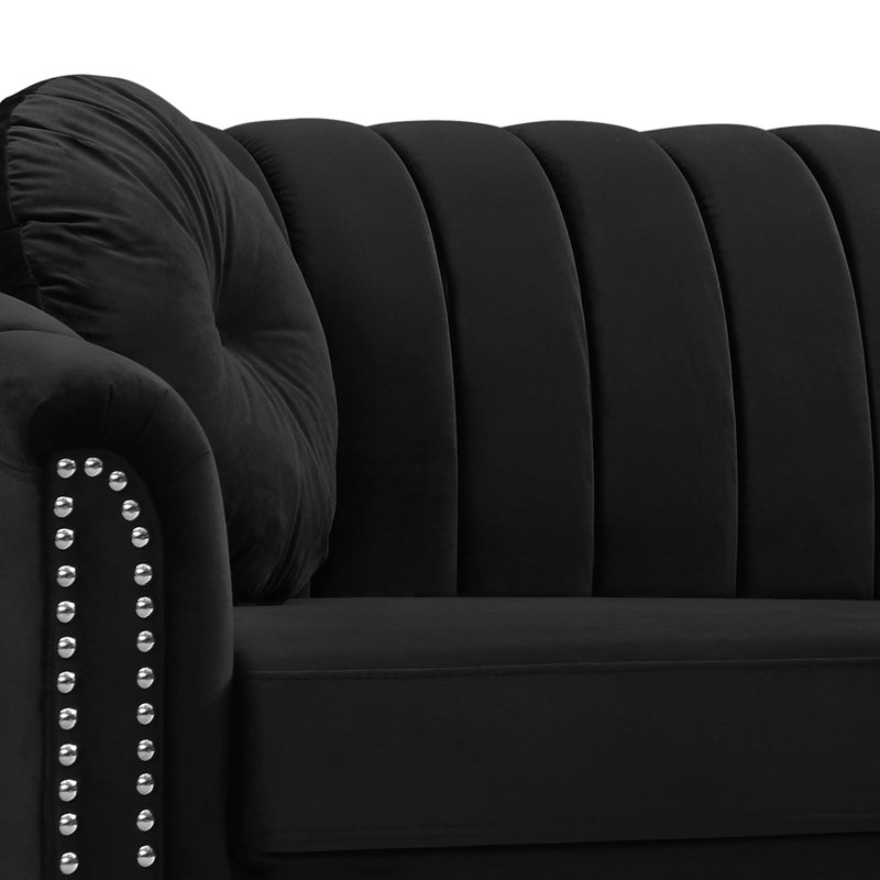 Mikole Upholstered Sofa, Black Velvet, 31" H x 75" W x 31" D