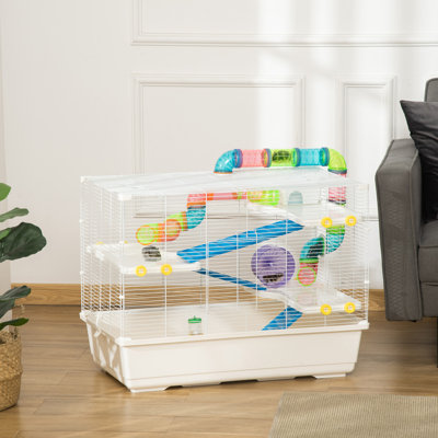 Grande cage à hamster de 31 po Tucker Murphy Pet ™, petite maison pour animaux, refuge Gerbil à plusieurs étages, système de tube tunnel, avec bouteille d'eau, roue d'exercice, plat à nourriture, rampes, blanc