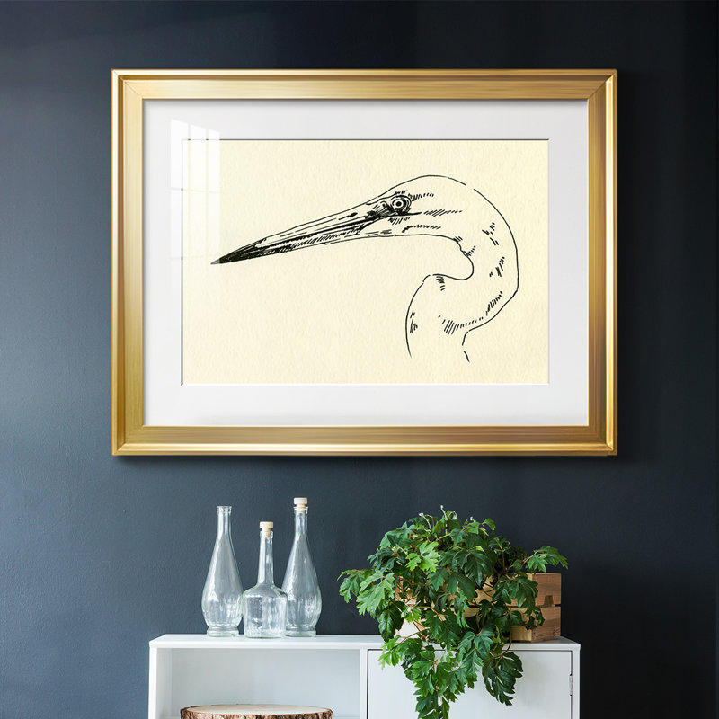 Heron Head II, reproduction d'art encadrée, Or, H 30 po x l 44 po x P 1,5 po
