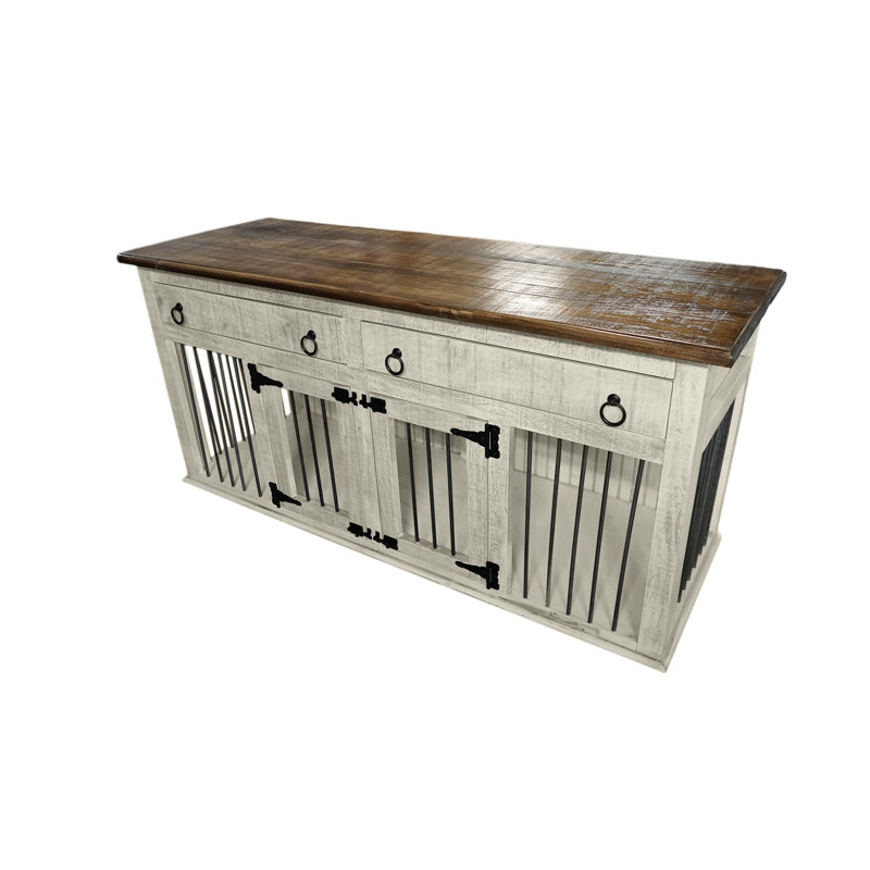Caisse pour animaux Farmhouse, Petit (H 30 po x l 64 po x P 24 po), Blanc / brun
