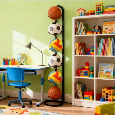 ​​6-tier Freestanding Ball Storage Rack， Movable Sports Rack