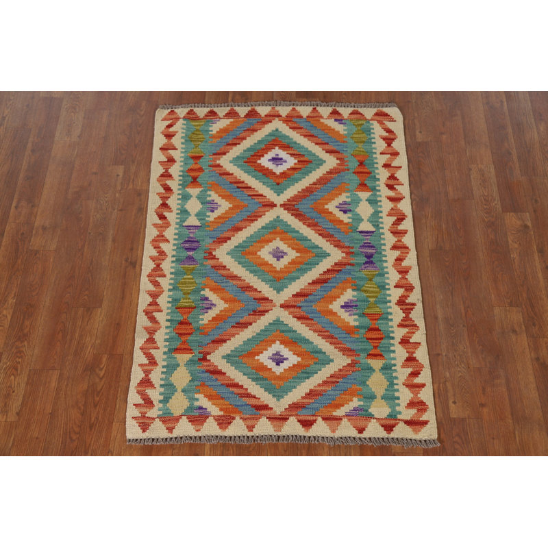 Geometric Kilim Oriental Wool Rug 3x4