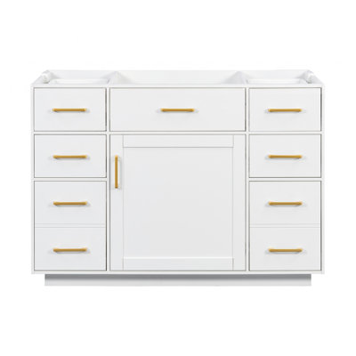 Meuble-lavabo autoportant de 122 cm (48 po) seulement, 6 tiroirs, 1 tiroir basculant et 1 porte, blanc