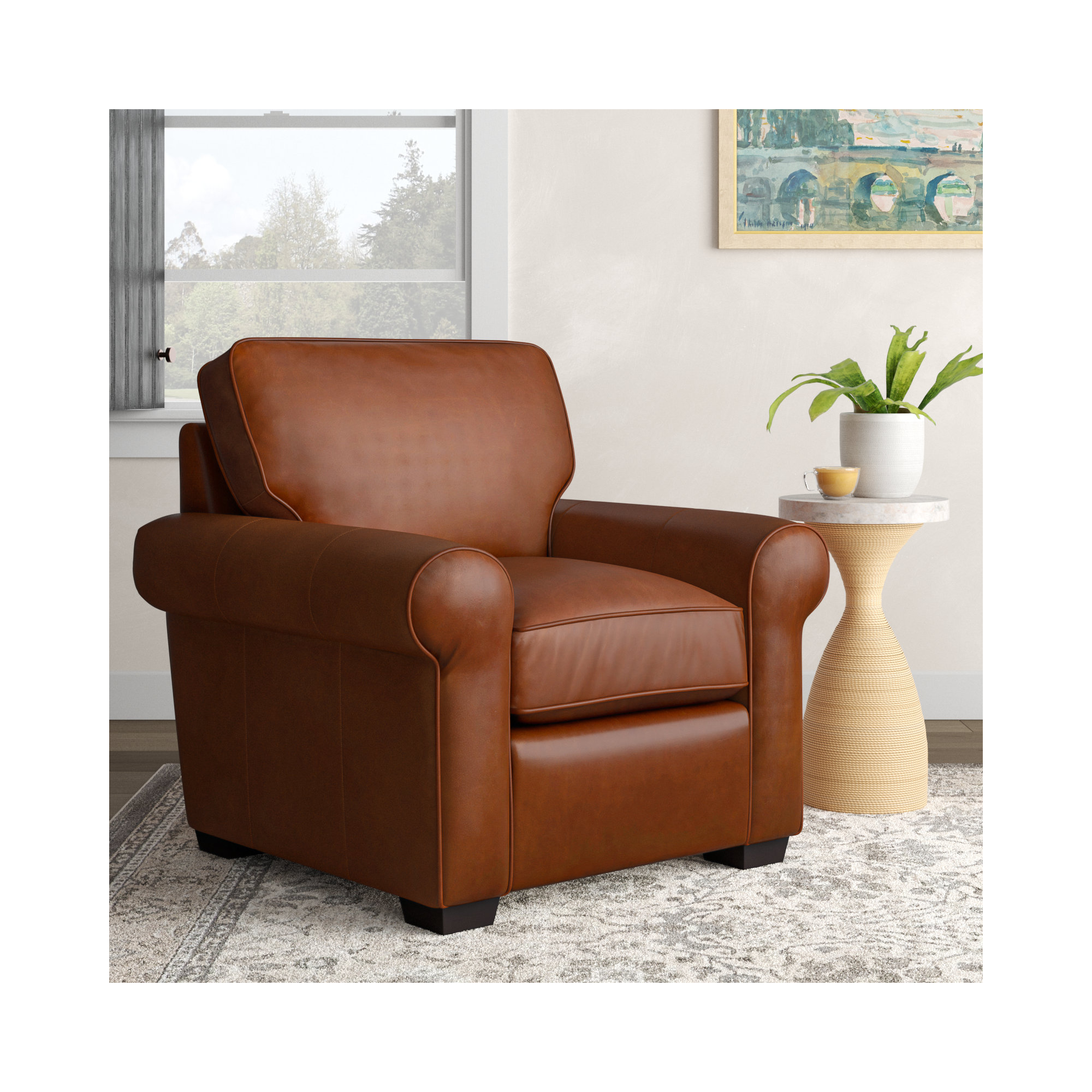 Porter Genuine Leather Armchair, Bruno Canyon Genuine Leather