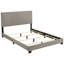 Queen Panel Bed Upholstered In Taupe Fabric, Padded Headboard, Rubberwood And Engineered Wood For Bedroom Centerpiece With Construction, Black Solid Legs