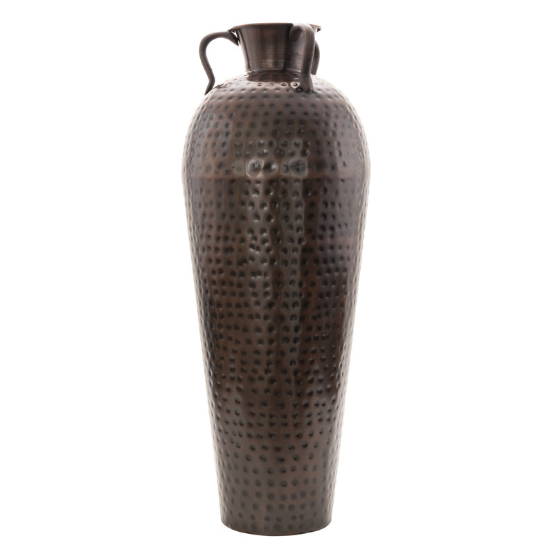 Russia Brown Metal Tall Floor Mediterranean Style Decorative Brown Vase with Hammered Details and Handles