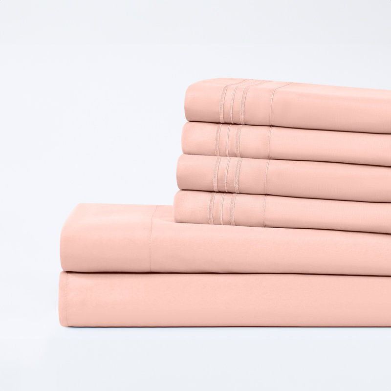 Ensemble de draps 6 pièces Modern, Ensemble de draps pour très grand lit californien, Rose nuage