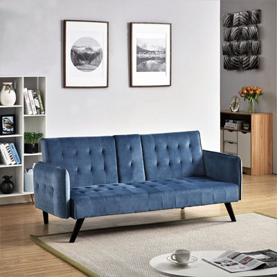 72" Velvet Convertible Sofa Bed With Cup Holders, Tufted Folding Futon Sleeper Couch, 3 Seater For Small Spaces, 72" L X 34.6" D X 31" H