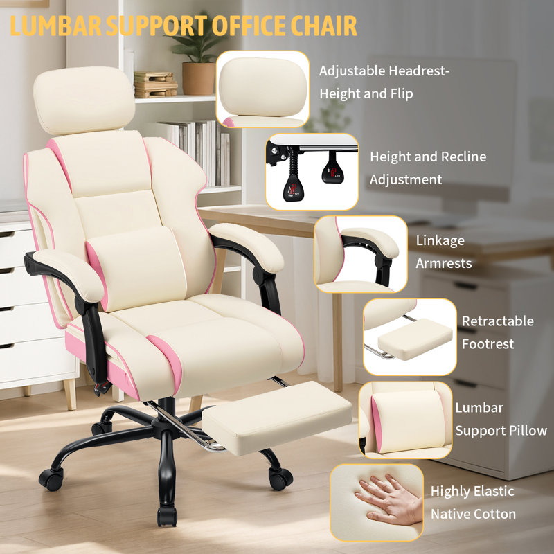 Fauteuil de direction noir avec accoudoirs HOFFREE, Blanc / Rose