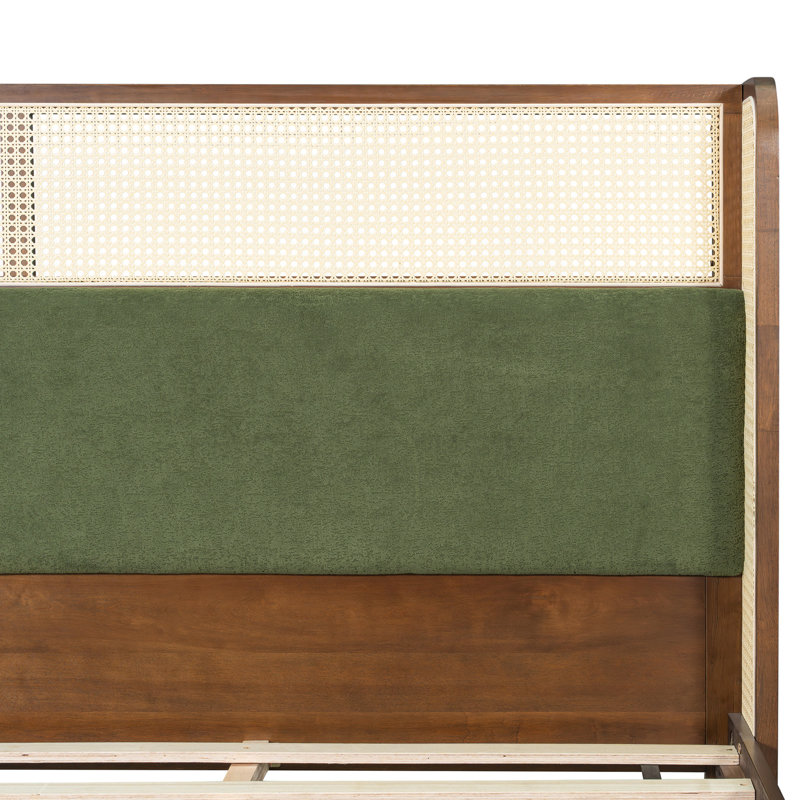 Structure de lit grand avec tête de lit verte, noyer avec lit en bois massif vert, aucun sommier requis, mobilier de chambre moderne