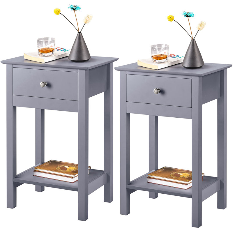 40cm W Solid Wood Bedside Table, Grey