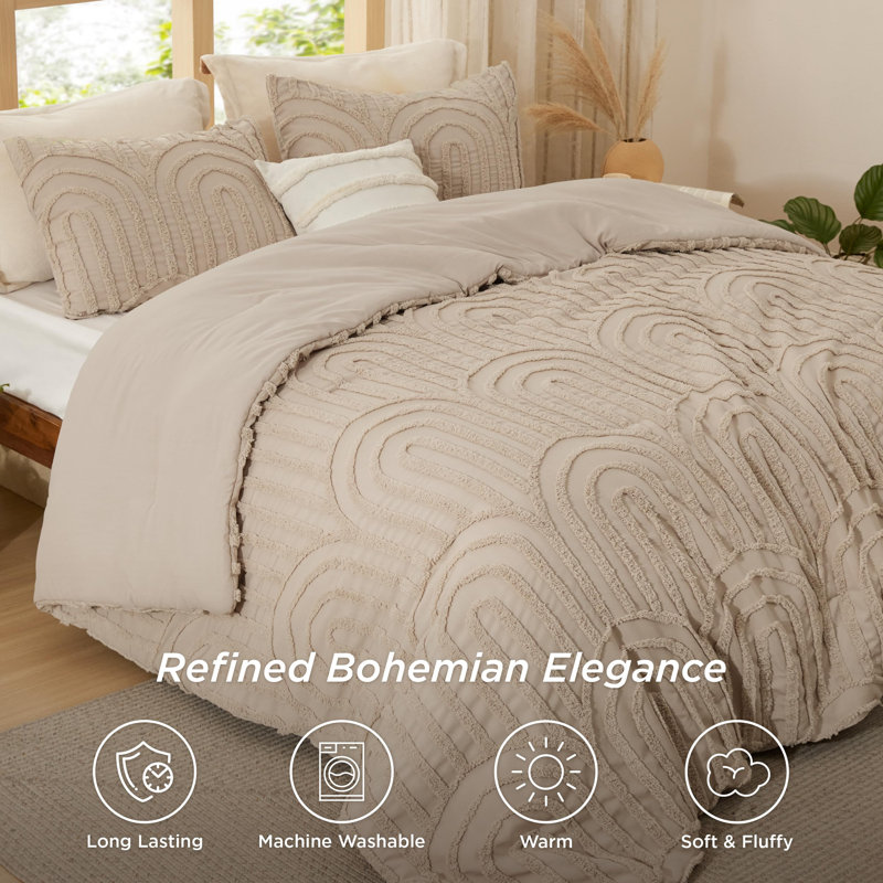 Ensembles de literie en jacquard Boho, Édredon double + 2 taies décoratives standards, Kaki