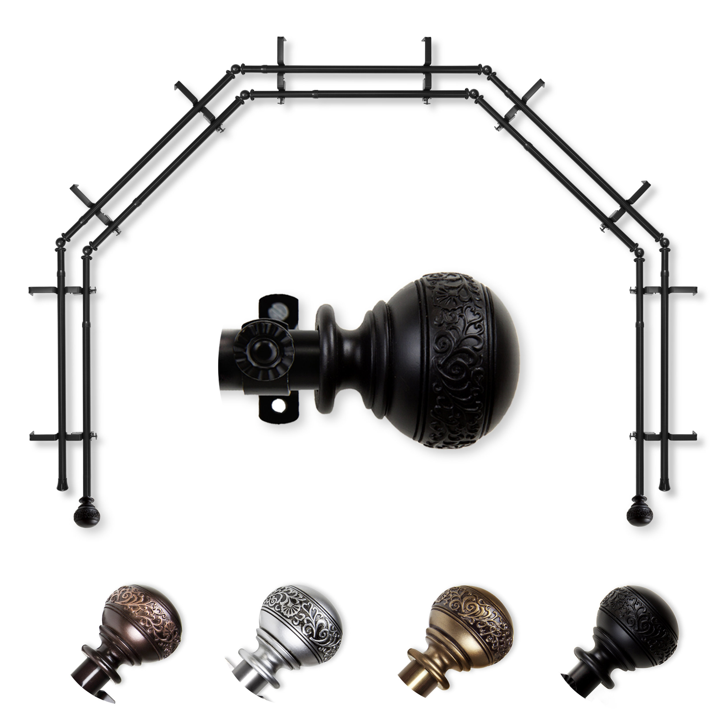 Rod Desyne Naomi 13/16 5 Sided Double Bay Window Curtain Rod | Wayfair