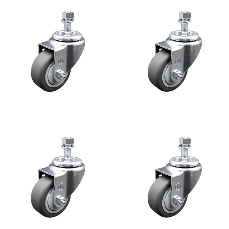 Ensemble de roulettes à tige filetée en caoutchouc thermoplastique 3 pouces SS de 3 pouces SCC