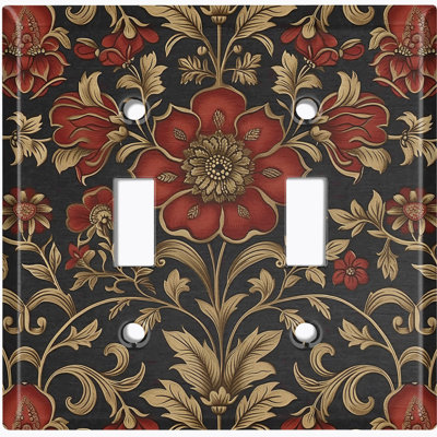 Couvercle de plaque d'interrupteur en métal; Bascule de taille standard 2 US - image imprimée d'un motif floral gothique