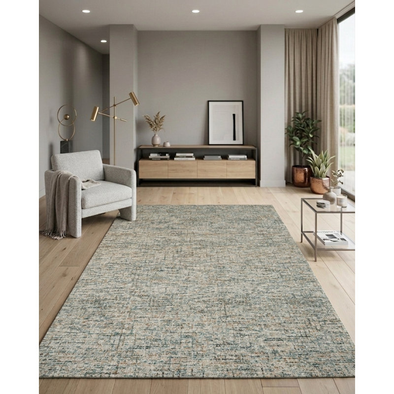 Tapis d'intérieur rectangulaire en laine bleu beige, fait main, uni, tufté à la main, Rectangle de 5 pi x 8 pi