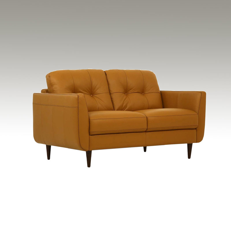 Causeuse en cuir avec capitonnage à boutons, Similicuir brun clair