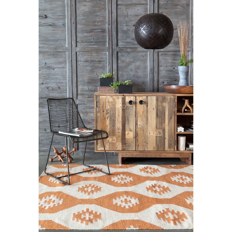 Tapis d'intérieur tissé à plat à motif géométrique réversible orange Chyanna, 5 pi x 7 pi