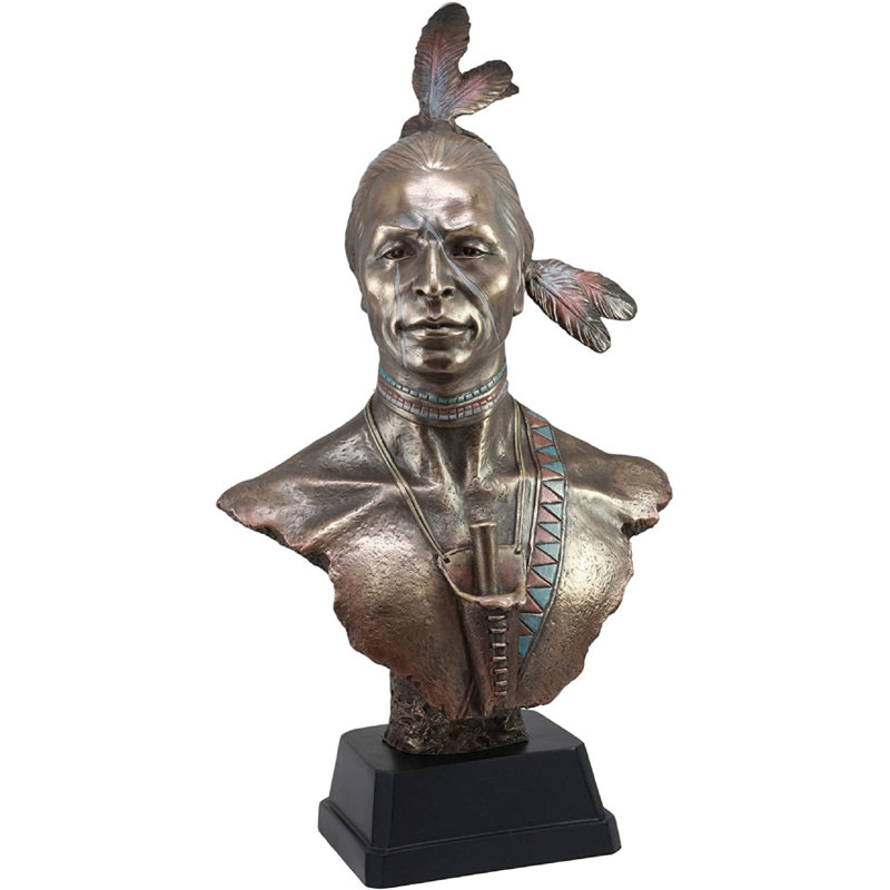 Grande statue de Guerrier amérindien avec plume d'aigle Deneco Ebros